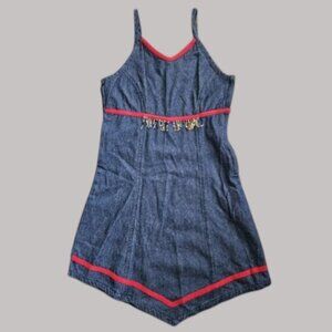 ROUTE 66 Beaded Denim Sleeveless Sundress Girls Size 8 Asymmetrical Hem